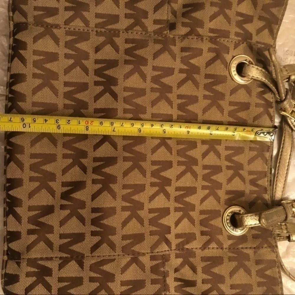 Michael kors signature brown khaki tote bag gold straps